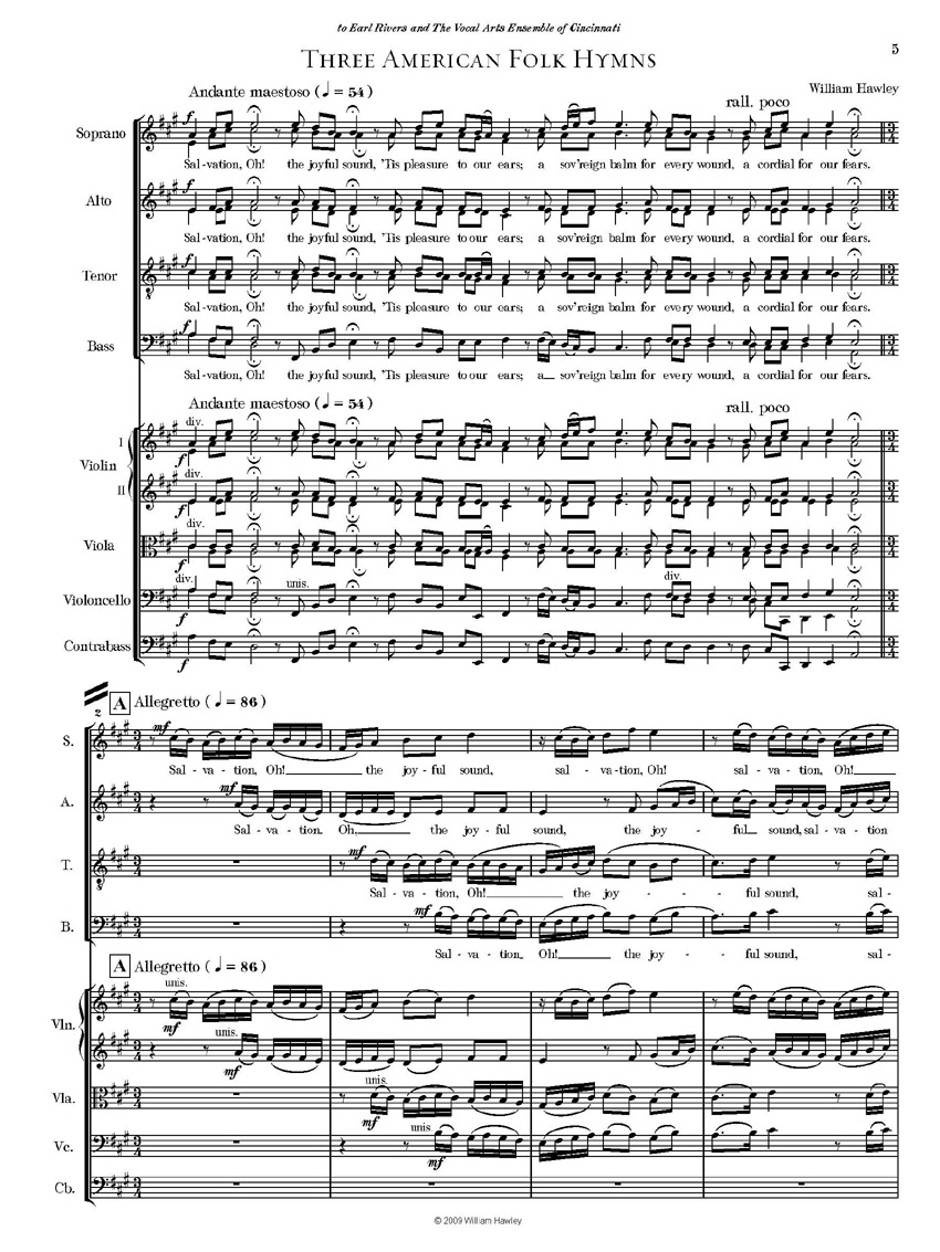 Hawley, Three American Folk Hymns first page