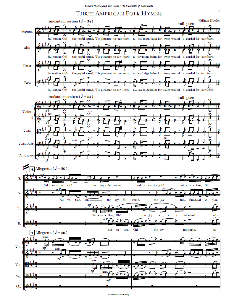 Hawley, Three American Folk Hymns first page