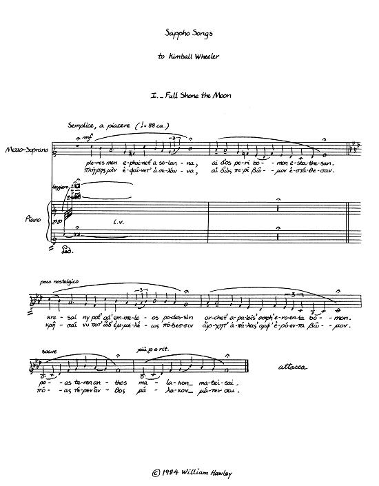 Sappho Songs (piano) first page